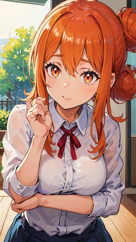 (Highest quality, 8k, masterpiece :1.3),Mrs. Yuigahama,ガハMom, As I expected, my youth romantic comedy is wrong。, One woman,Bun Hair,30 years old,Mom,Orange Hair,orgasm,Sexy pose,Voluptuous body,Perfect Anatomy