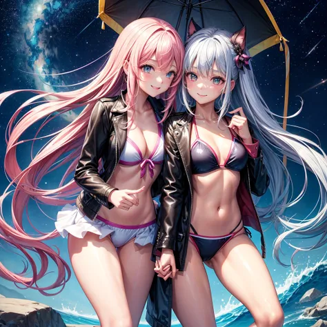 best quality，，smile，blazer，swimsuit，nepal，High-dimensional beautiful girl，leather jacket，Multidimensional beautiful girl，複数人のgirlが描かれている，They are hugging each other，Colorful，Different world，girlの集団，JK，Swimwear，bikini，girl，Sexy and cute，New generation，Evolu...