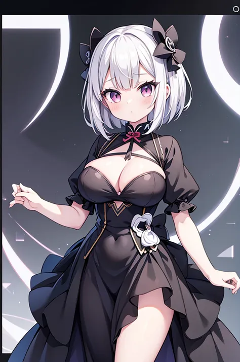 Anime-style image of a woman with white hair and black clothing, Cute 3D anime girl render, Cute anime waifu in a nice dress, Anime VTuber Full Body Model, Anime girl in a black dress, Gothic Maiden Anime Girl, Highly detailed characters, Official characte...