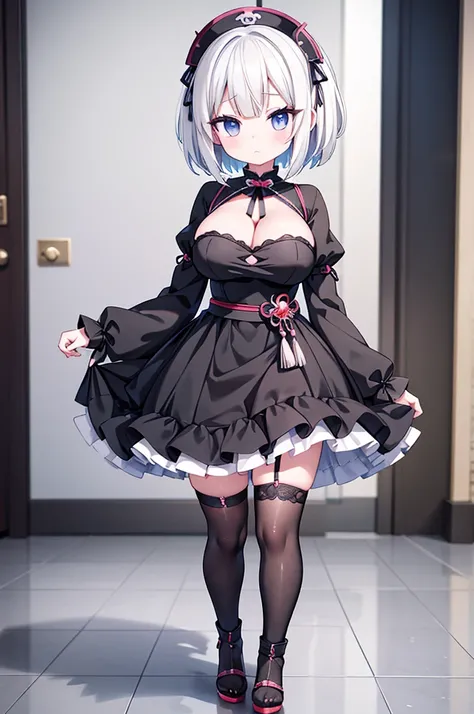 Anime-style image of a woman with white hair and black clothing, Cute 3D anime girl render, Cute anime waifu in a nice dress, Anime VTuber Full Body Model, Anime girl in a black dress, Gothic Maiden Anime Girl, Highly detailed characters, Official characte...