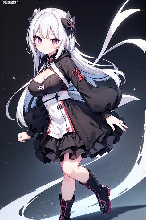 Anime-style image of a woman with white hair and black clothing, Cute 3D anime girl render, Cute anime waifu in a nice dress, Anime VTuber Full Body Model, Anime girl in a black hoodie, Gothic Maiden Anime Girl, Highly detailed characters, Official charact...