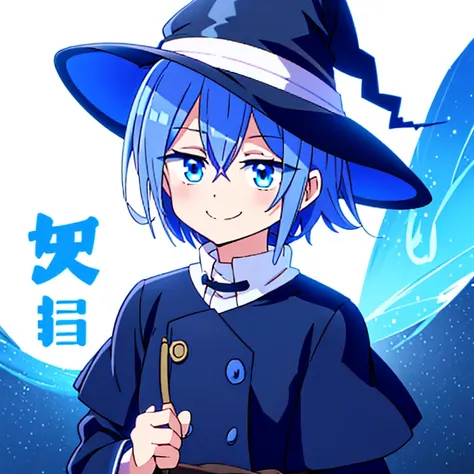 blue eyes、dark blue hair、male、Shortcuts、Round eyes、smiling、anime風、anime、White background、Witch Hat、Short Hair、boy