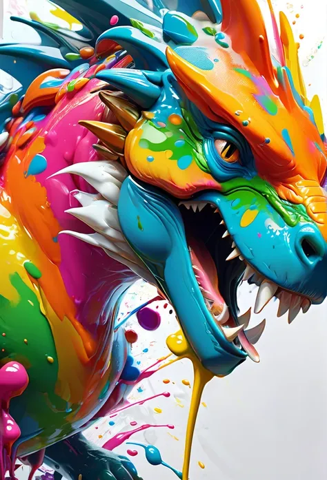 arte splash, a dinosaur rex head, very detailed mane ((White background)), piercing eyes, Epic Instagram, art-station, splash style of colorful paint+, Contour, hyper-detailed intricately detailed, engine unreal, awesome, details Intricate, splashscreen, c...