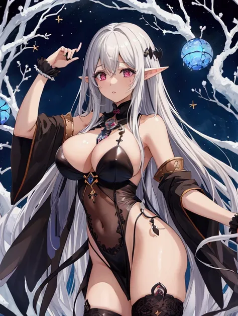 Highest quality, masterpiece, Ultra-high resolution, female、Dark Elf、Grown-up、Brown skin、Black Skin、Big Breasts、Obscene lines、Emulsification、Graying of hair、Succubization、敗北Dark Elfがにサキュバスに肉体を変貌させられる、despair