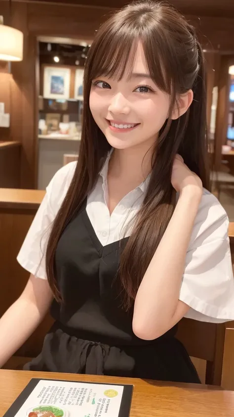 (8k, 超High resolution, Highest quality, Tabletop:1.2),(18-year-old:1.2)、(Big smile)、(avert your eyes)、8k、Japanese girl&#39;s life々Beautiful portrait、Photorealistic、超High resolution、Highest quality、 (Big Breasts、Button up all your shirts:1.3),(school unifor...