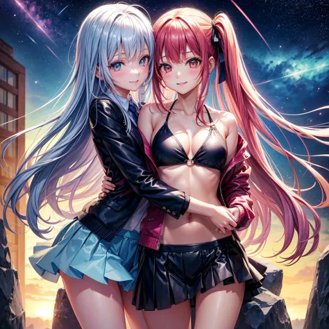 best quality，，smile，blazer，swimsuit，nepal，High-dimensional beautiful girl，leather jacket，Multidimensional beautiful girl，複数人のgirlが描かれている，They are hugging each other，Colorful，Different world，girlの集団，JK，Swimwear，bikini，girl，Sexy and cute，New generation，Evolu...