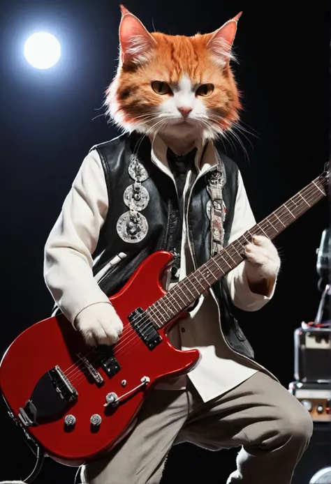 Anime Rock,Cat, Guitar on the back,DJ Set　Red Hair　Facing forward、Himalayan
