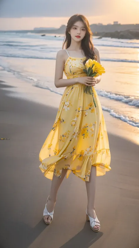 Arafe woman in yellow flower dress on the beach, beautiful korean woman, gorgeous young korean woman, gorgeous chinese model, korean girl, young cute gravure idol, beautiful young korean woman, beautiful asian girl, young and cute girl, say it vadilumrat, ...