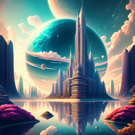 Best Quality，8k，A city in the sea，Underwater metropolis，Anime Art，mysterious，universe，Super huge structure，Skyscrapers，cyber punk，ＳＦ，超巨大Nature，Super huge torii，Multidimensional，A world beyond imagination，High Dimension，Fantasy，future，Different space，Nature...