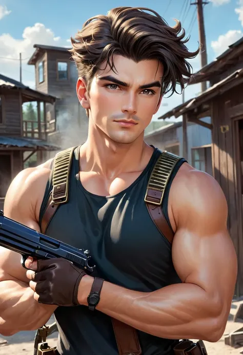  Can I get a handsome guy with guns in hands