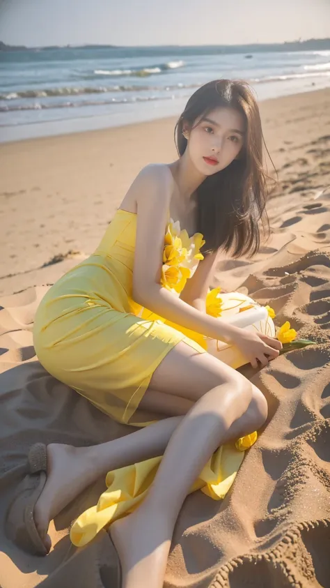 Arafe woman in yellow flower dress on the beach, beautiful korean woman, gorgeous young korean woman, gorgeous chinese model, korean girl, young cute gravure idol, beautiful young korean woman, beautiful asian girl, young and cute girl, say it vadilumrat, ...