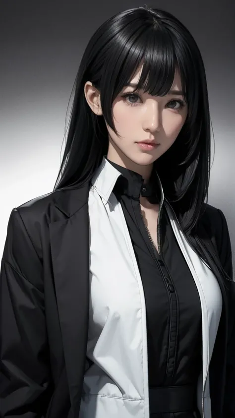 Asian Hair Bangs Jacket Black and Shirt Black,white wallpaper