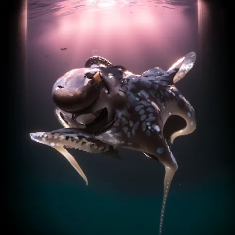 there is a Polvo that is swimming in the water, an elephant Polvo chimera, Polvo, super nova Polvo, Polvo wrestling with a sphere, giant Polvo, Polvo tentacles, cefalópodes, anthropomorphic Polvo, Polvo silhouette at depth, robotic Polvo, Polvo face, half ...