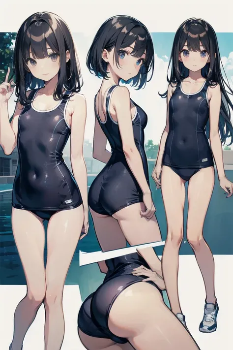 high quality、最high quality、Complete limbs、Ultra-high resolution、Sparkling eyes、Full Finger、Slender beauty、Knee-length、School Swimsuit、School Swimsuit、Back Angle、surprised