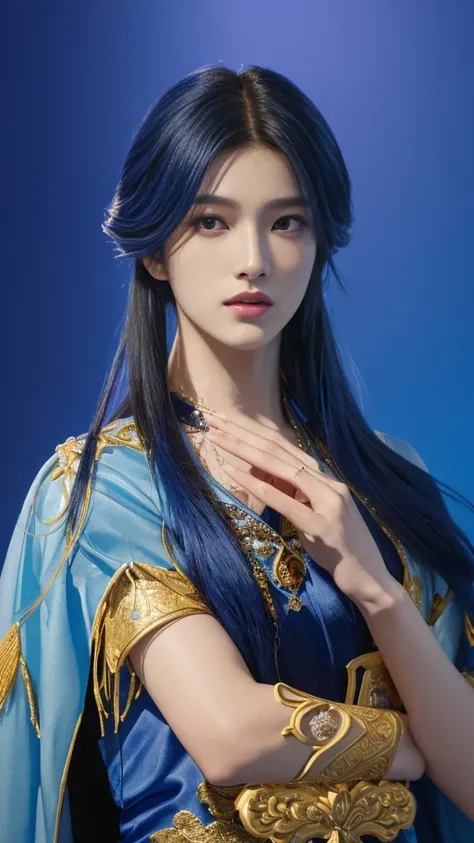 a close up of a person with long hair and a blue outfit, sylas, heise jinyao, handsome prince of persia, beautiful androgynous prince, keqing from genshin impact, zhongli from genshin impact, handsome prince, casimir art, artgrem, ! dream artgerm, zhao yun...