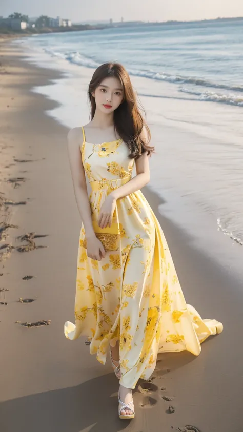 Arafe woman in yellow flower dress on the beach, beautiful korean woman, gorgeous young korean woman, gorgeous chinese model, korean girl, young cute gravure idol, beautiful young korean woman, beautiful asian girl, young and cute girl, say it vadilumrat, ...