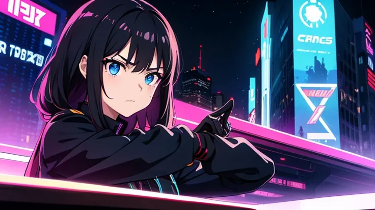 Anime style, super detailed illustration, high definition, dynamic angles, beautiful details, 8K, summer night BREAK In a cyberpunk world of glowing neon lights and futuristic buildings, two BREAKs are playing chess: one is a man with a serious expression ...