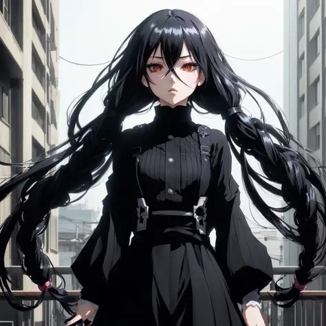 anime girl with long black hair, anime girl wearing a japanese black dress, goth girl, female anime character, noire, inspired by Jin Homura, noire photo, style of madhouse anime, gothic maiden anime girl,