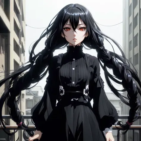 anime girl with long black hair, anime girl wearing a japanese black dress, goth girl, female anime character, noire, inspired by Jin Homura, noire photo, style of madhouse anime, gothic maiden anime girl,