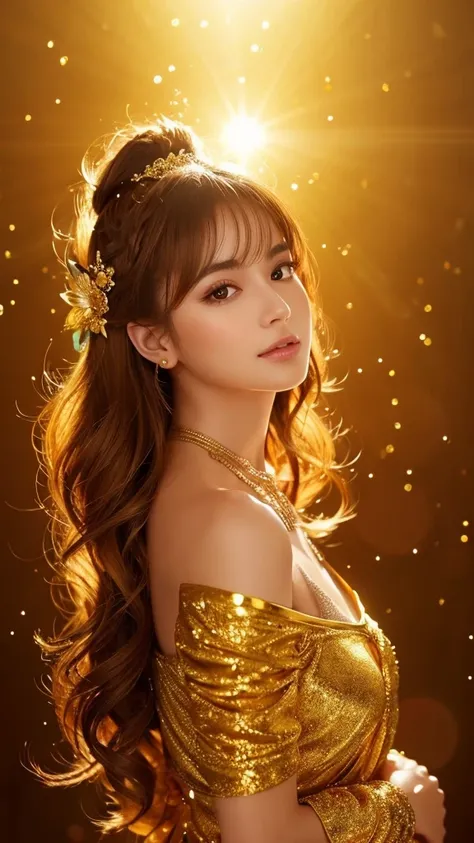 Realistic and beautiful. Fantastic. All made with golden colors. The background is golden and shiny.