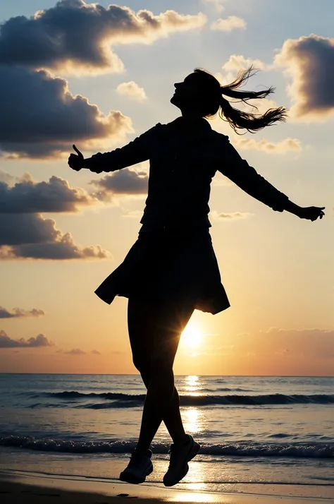 Create a silhouette of a girl filled with energy 