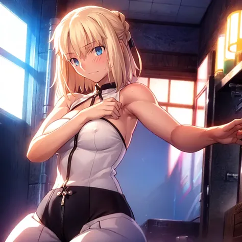 High resolution, 最high resolution,high resolution,{Things to know_f de stay night ufotable:1.15}, Rubio_ Best Quality, masterpiece, フルnude,Sweatだく,Blushing,smile,Armpitアップ,Sweat,Armpitを広げて見せている,bed,Moist,Blonde,whole body,pubic hairあり,Love juice,Armpit,sid...