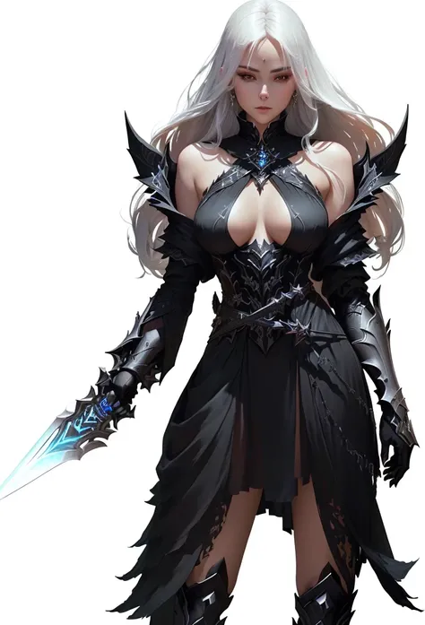 a woman in a black dress holding a sword and a sword, epic exquisite character art, pale black armor, dark sorceress full view, by Yang J, dark fantasy character design, armor girl, holy necromancer girl, wlop rossdraws, beautiful necromancer, stunning cha...