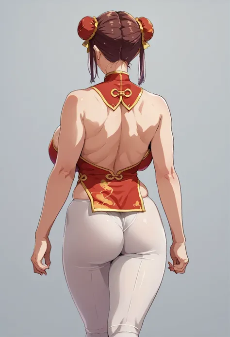 takeda hiromitsu style,score_9, score_8_up, score_7_up,12 years old,nsfw, 1 plump girl,, perfect anatomia, 1 busty girl, Bun cover, side locks, white leggings underneath, Chinese clothes, Colossal tits, Crazy breast swelling, Chest larger than shoulder bla...