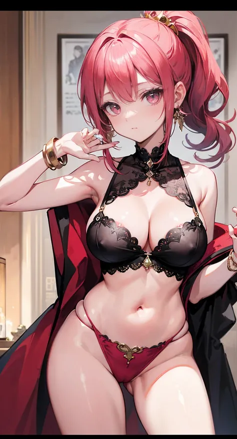 4K.high resolution,one woman,ผมpink,short ponytail,big tits,Hime,ชุดเดรสนักเต้นอาหรับpink,Navel expulsion,red gold bracelet,Gemstone Earrings,Jeweled clothing,queen&#39;s crown,Inside the palace,big breasts,Show your breasts,The cracks are clear....,((big ...