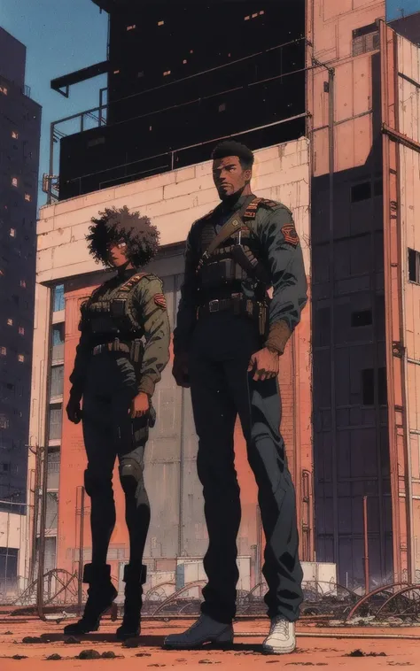 Black men women in a army standing on a building 

Shooting photons from the hands at the ground 