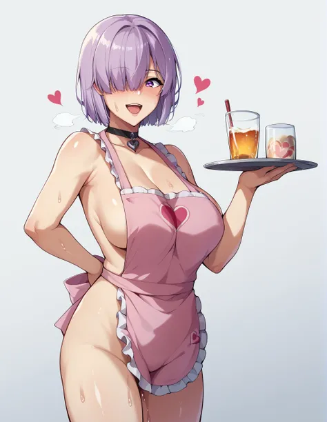 Cup under the crotch、Ultra-detailed illustrations、Ultra-precise expression、masterpiece、Highest quality、ultra High resolution、High resolution、Hiromitsu Takeda Style、White background、Simple Background、Mash Kyrielight、light purple hair,short hair,hair over on...