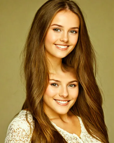 Beautiful woman from sweden, realistic eyes, realistic face, slim face, long brown hair, 20 years old, model, smiling