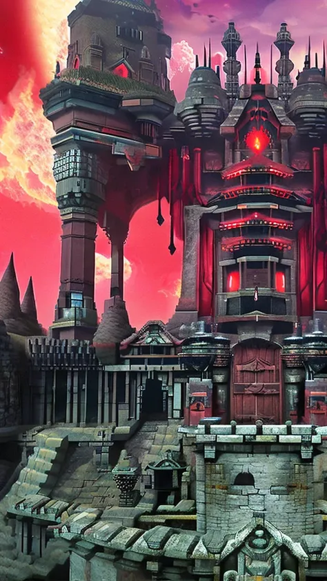  Crimson anime castle of hell and red sky