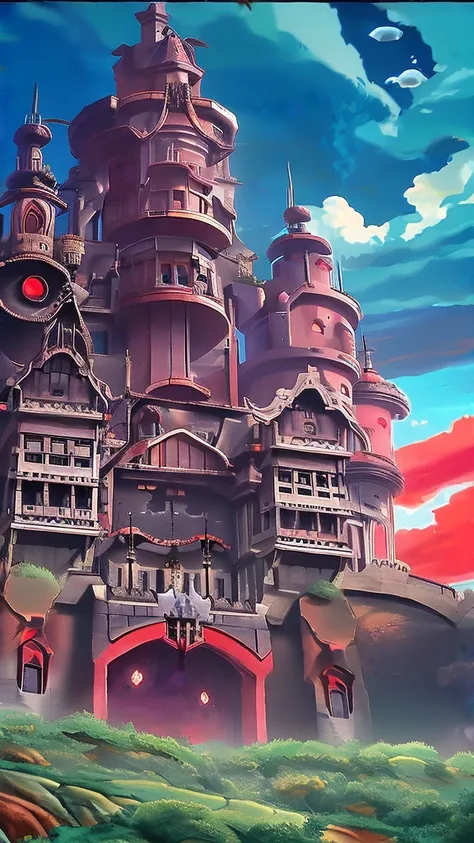 crimson anime castle of hell and red sky