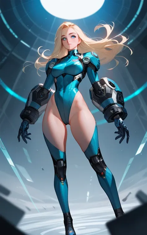 girl, ultron suit, blonde, blue eyes, Hyper Realistic, masterpiece, leotard