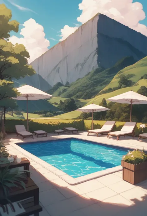 Poolside、backgroundのみ、unmanned、background、landscape