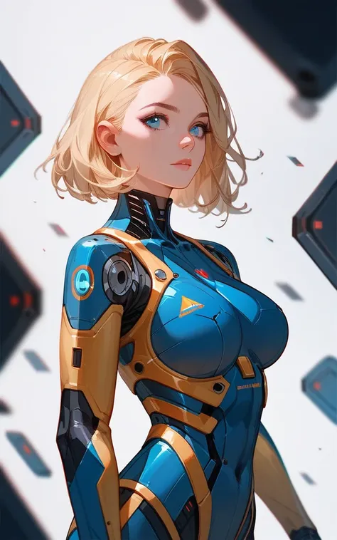 girl, golden ultron suit, blonde, blue eyes, Hyper Realistic, masterpiece