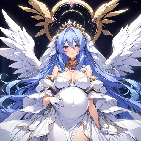 ((Highest quality)), ((masterpiece)), (detailed), （Perfect Face）、The woman was the goddess who became Hera in Greek mythology.々A big and beautiful angel６An archangel and god with 4 wings and a shining halo above his head.々the wife of Zeus, king of the gods...