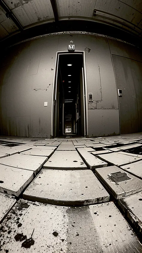 Wide angle of view, abandoned coal mine, scary