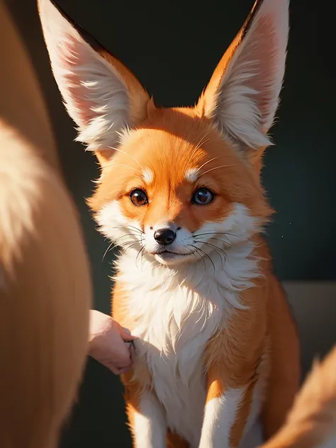 The fox and the dog、Cute and gentle、Sharp eye focus、original、Supernatural、Another world、Ultra Detail、bright fur、Magic Lighting、trajectory、 Light dust、beautiful、Cinematic lighting、 Bokeh effect