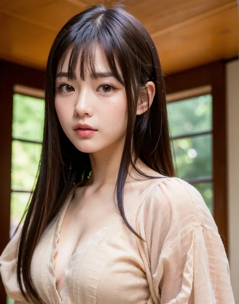 best quality, face focus, soft light, ultra high res, (photorealistic:1.4), RAW photo,
1japanese girl, solo, cute, (pupil, lights in the eyes),  detailed beautiful face, (small chest),(high resolution detail of human skin texture),
(long hair),
indoor,
Dam...