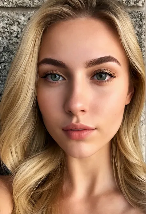 une belle fille blonde de 25 ans aux yeux verts, Longs cheveux blonds, photo dans la ville de Monaco, sitting on her allumé, prendre une jolie photo de selfie, proportion parfaite du corps, porter un outfit, traits du visage détaillés, Une peau impeccable,...