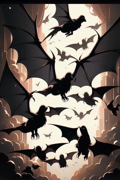 Black bats flying in the moonlight.