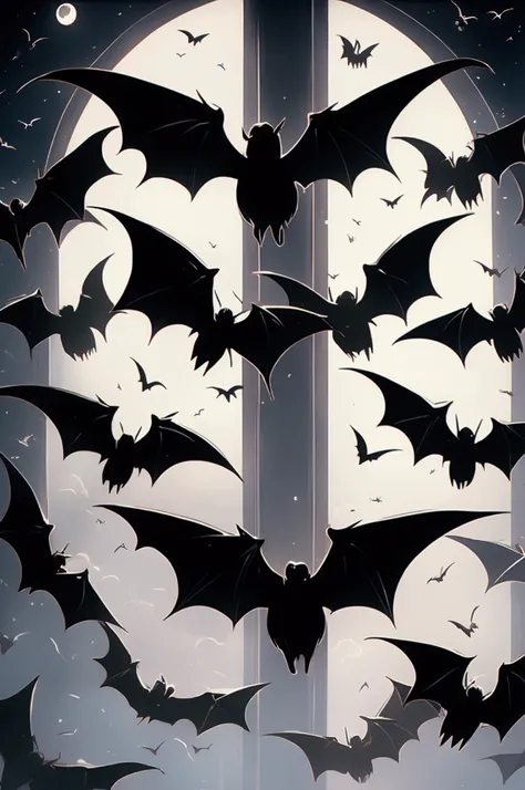 Black bats flying in the moonlight.