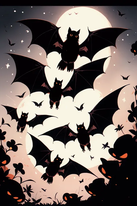 Black bats flying in the moonlight.