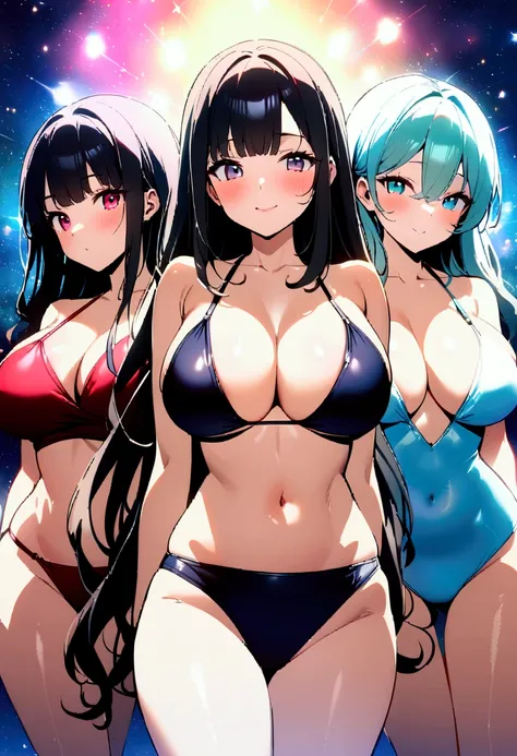 Three girls with big breasts lined up in swimsuits、Sexy Bikini、More than one person、Sunburn、