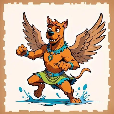 1960s design, vintage retro scrappy doo,  screen grab Scooby Doo TV show, solid color design, 1960s Scooby Doo color style, expressive sketch bold ink lines, upright fists up to box, fighting stance, splash page comic, distinct scrappy doo design and iconi...