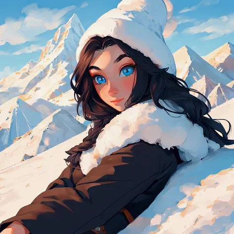 ((master piece)),best quality, illustration, dark, 1girl, In the wilderness,High mountain,Snow-capped mountains in the distance, castle, beautiful detailed eyes,  beautiful detailed hair,