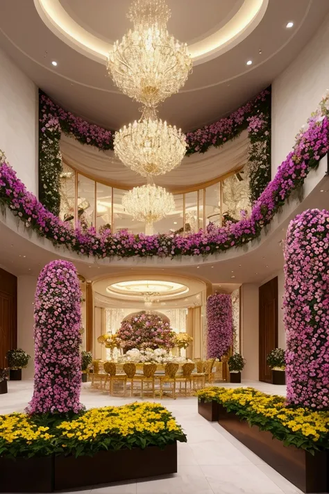 flower garden, luxurious, bright, sparkling