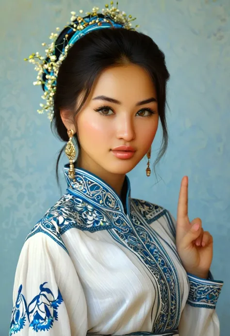 uzbek  girl, face, realistic, peace pose
